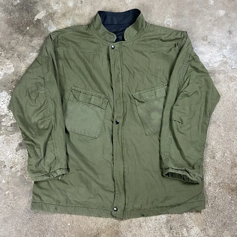 Vintage 70s Military Chemical Protective Jacket Size Large Green Mock Full Zip